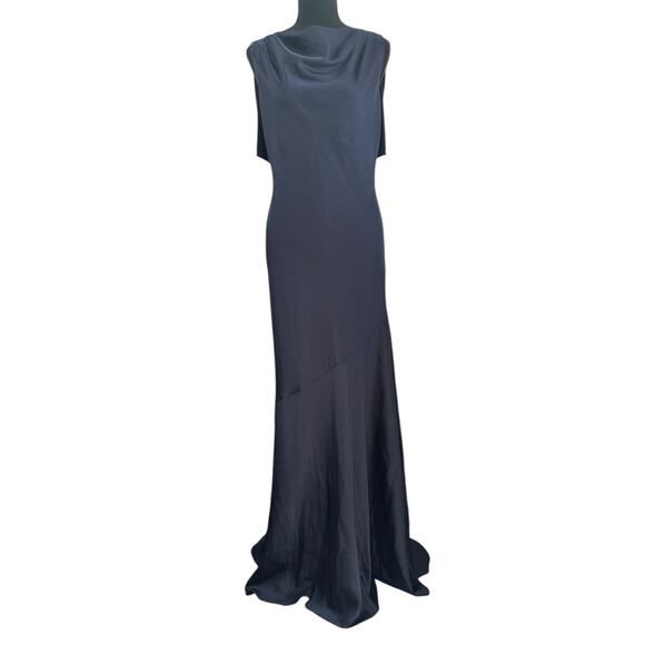 Rachel Zoe Caroline Navy Ruffled Open Back Evening Dress Gown Fishtail size 6 - Picture 3 of 16
